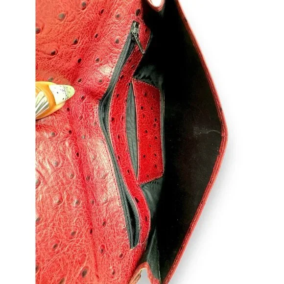 Echt 2 Prym Brick Red Ostrich Leather Clutch Bag Vintage - Picture 5 of 7